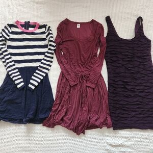 Express Women's Mini Dresses - Striped Navy, Burgundy, Textured Purple